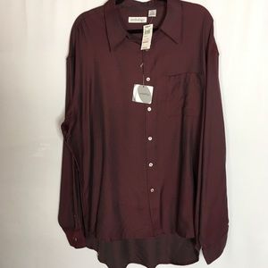 NWT Mens Anthology XXL wine/charcoal button down